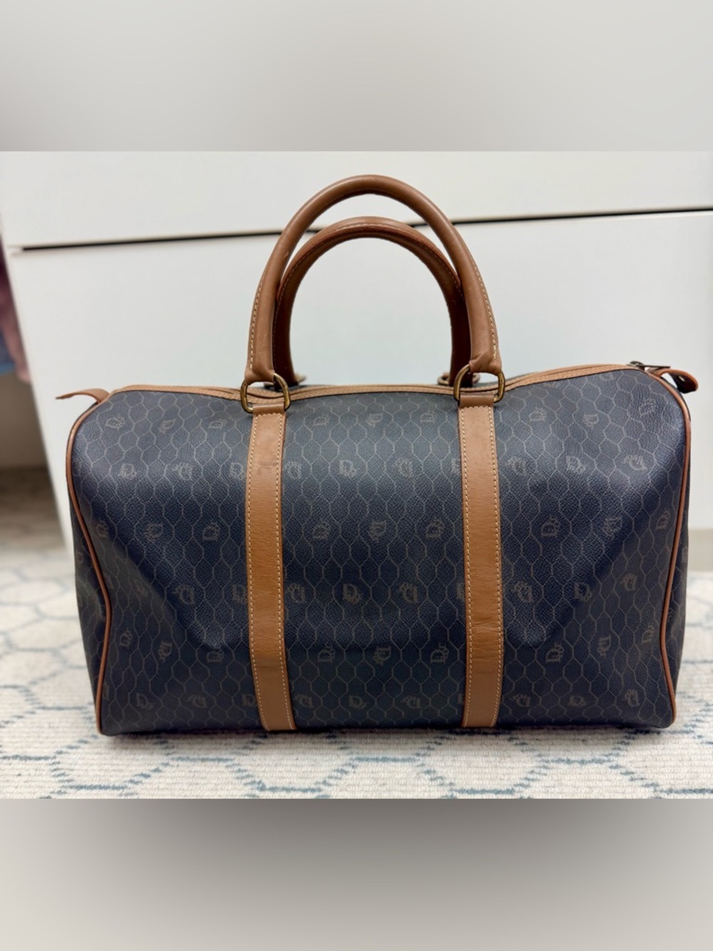 DIOR Vintage Brown Iconic Monogram Honeycomb Coated Canvas Weekender Travel Bag - Picture 2 of 16